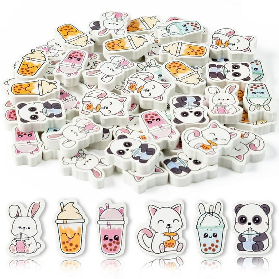 GROBRO7 Mini Cartoon Tea Erasers for Teaching Rewards,6 Styles Adorable Erasers for Christmas New Year Birthday Party Favors