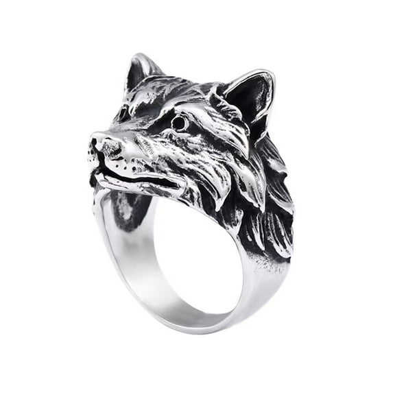 PAURO Men's Stainless Steel Wolf Head Ring Vintage Biker Animal Jewelry Size 8