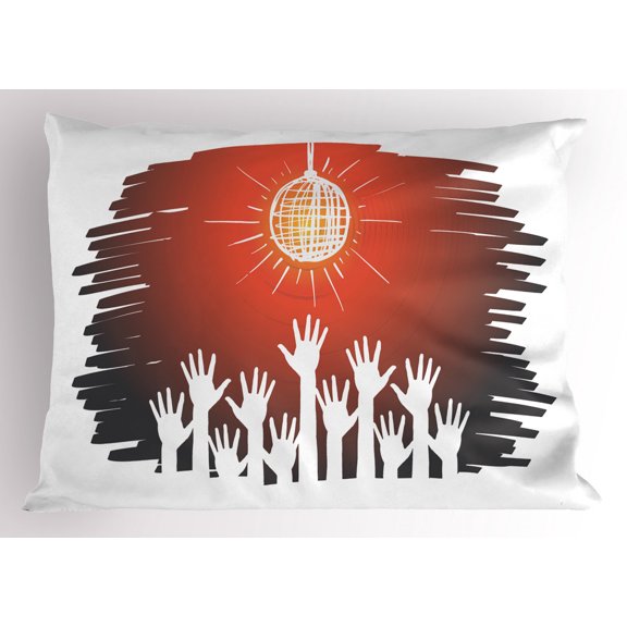 Rave Pillow Sham, Party Night Club Fun Concept Sketched with Human Hands Raised up Under Disco Ball, Decorative Standard Size Printed Pillowcase, 26" X 20", Multicolor, by Ambesonne