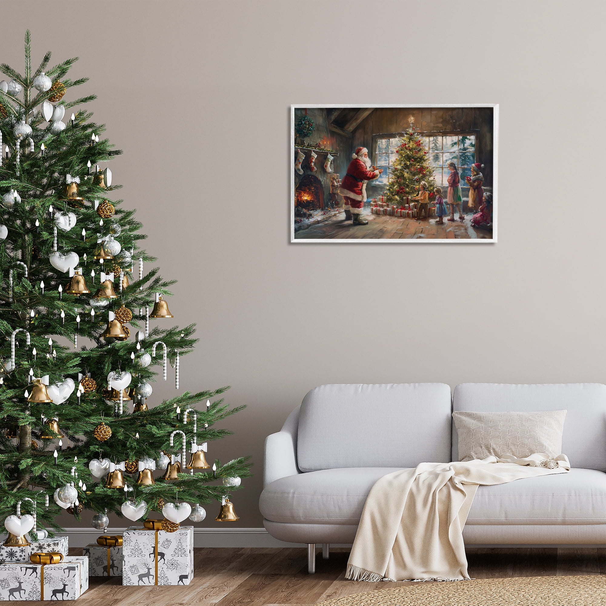 Stupell Industries Christmas Morning Family Holiday Painting White Framed Art Prints Wall Art, 30 x 20