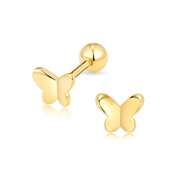 DESIGNICE Butterfly Gold Screw Backs Stud Earrings, Sterling Silver