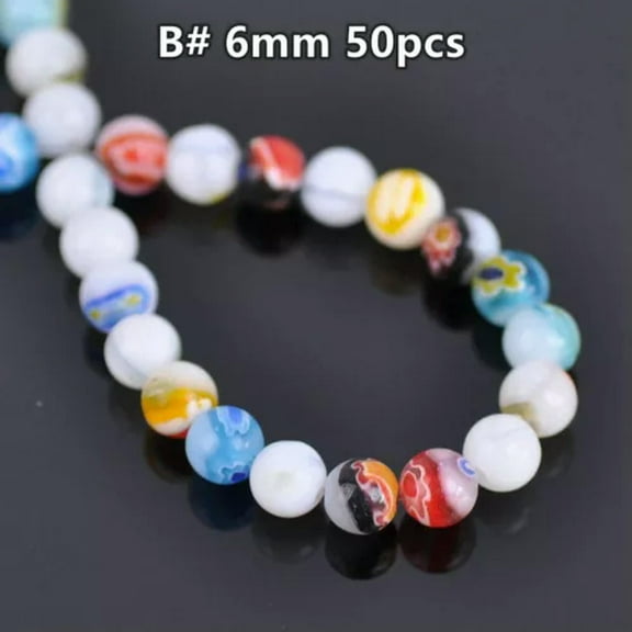 U8MO 6mm 8mm 10mm 12mm 14mm Round Mixed Millefiori Glass Loose Beads For DIY Jewelry-B# 6mm 50pcs