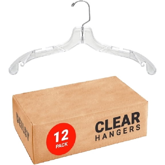 DEILSY Clear Plastic Hangers for Clothes Adult Dress Hanger Shirt Coat Closet Space Saving 12 Pack