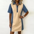 thumbnail image 2 of QSAWXQZ Women's Denim Patchwork Shirt Dress Quarter Button Lapel Collar Short Sleeve Mini Dress 2XL, 2 of 6
