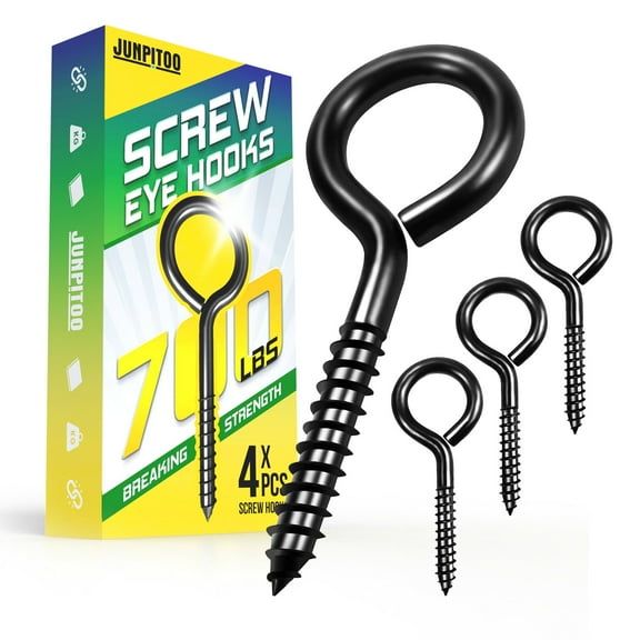 6 inches, 04 Pcs Heavy Duty Screw Eye Hooks - 700 Lbs Breaking Strength, Eye Bolt for Indoor & Outdoor Use - Rust-Resistant, Easy to Install - Ideal for Hanging Plants, Lights, and Décor