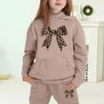 thumbnail image 2 of Ulitacool Cute Fall Outfits For Girls Winter Long Sleeve Hoodie Set Pullover Bow Prints Sweatshirt And Joggers Kids Clothes Sweet Clothing Khaki 4-5 Years, 2 of 4