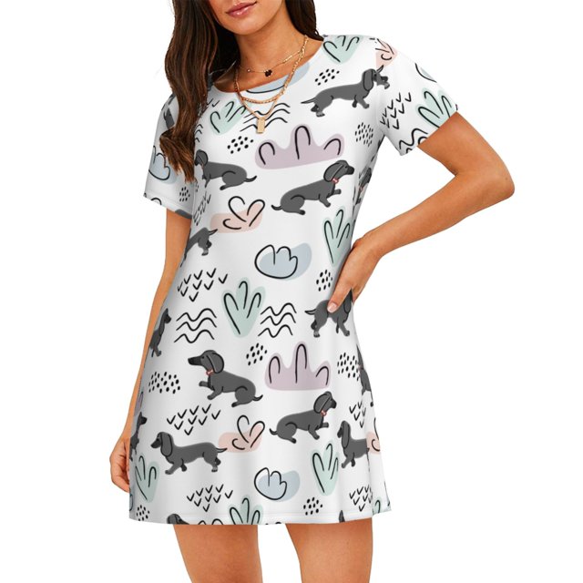 Easygdp Dachshund Dog Puppy Camisón de manga corta para mujer, informal, estampado