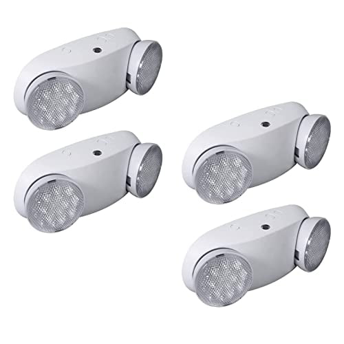 LED Emergency Lights with Battery Backup, Two Head Adjustable Commercial Emergency Light, UL Listed, AC 120/277V, Hardwired Rechargeable LED Exit Lighting Fixtures for Business (4-Pack)