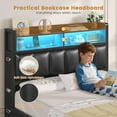 thumbnail image 3 of Toogaho Twin Size Bed Frame with 9 Storage Drawers & Bookcase Headboard, PU Upholstered Bed with LED Light & Charging Station, Heavy Duty Metal Slats, No Box Spring Needed,Black, 3 of 9
