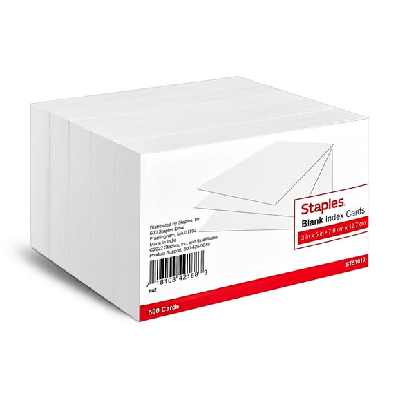Staples 3" x 5" Index Cards Blank White 1500/Carton ST51010-CCVS