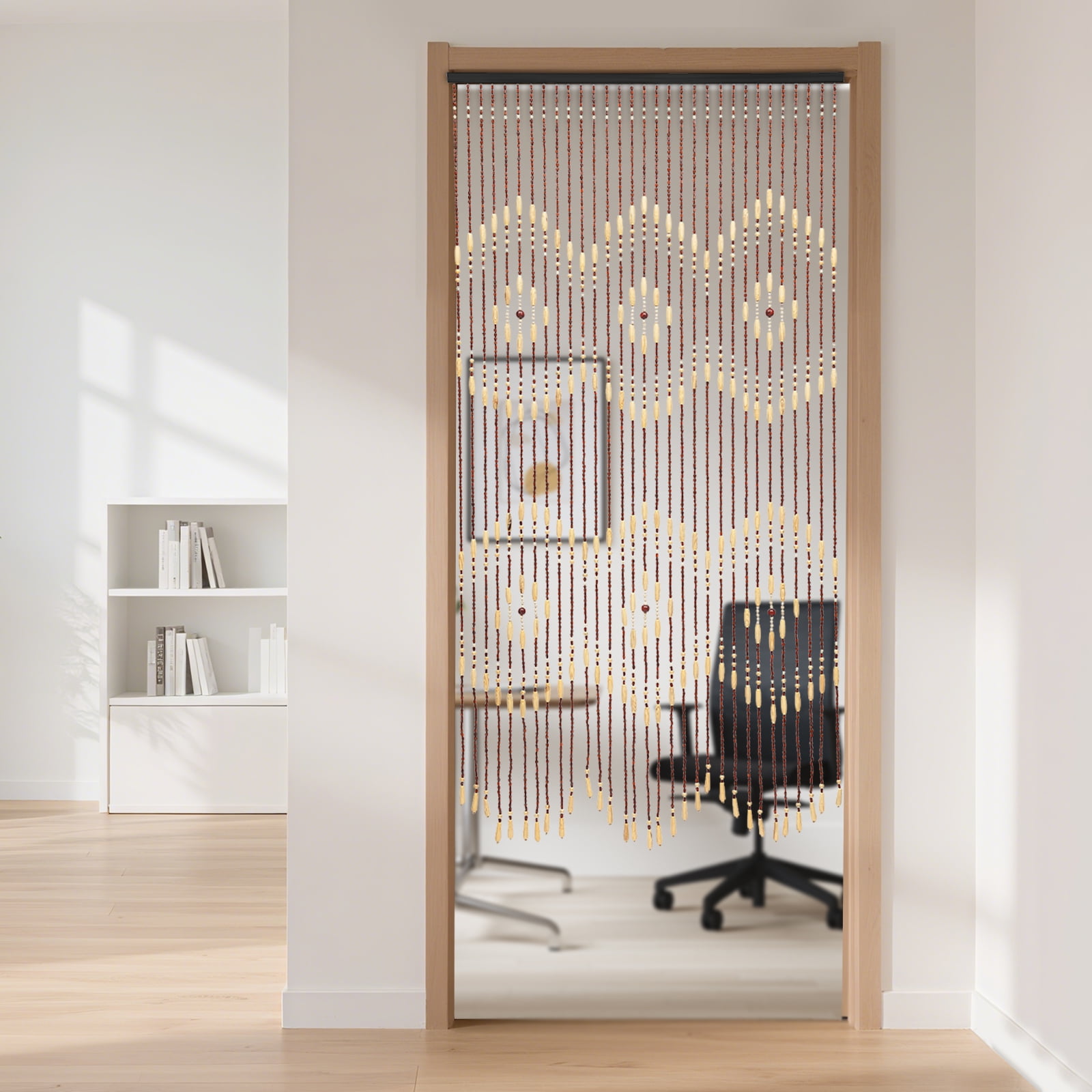 Handmade Natural Bamboo & Wood Bead Curtain 35x69 Inch, Bohemian Room Divider for Doorways, Windows