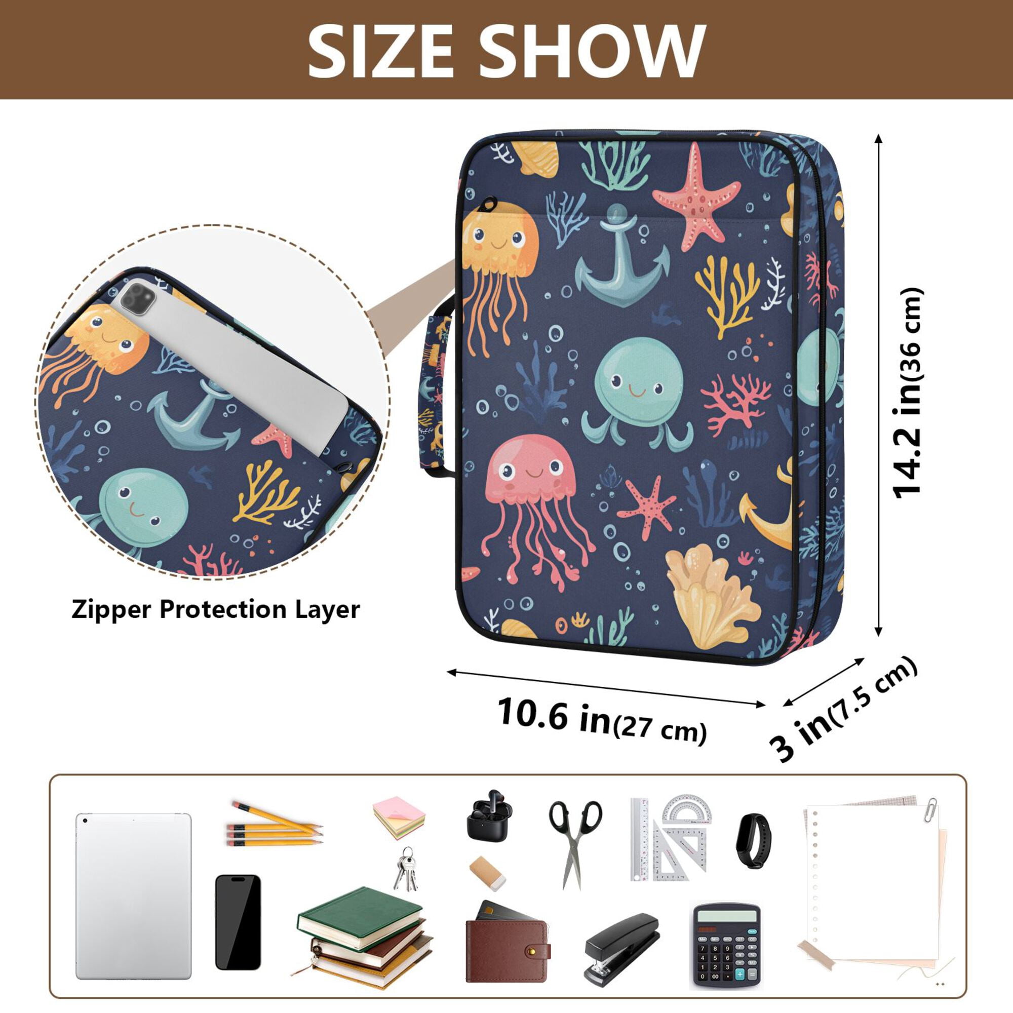 FORMRS Accordion File Folder A4 Size 7-Pocket Expanding Document Organizer Bag with 3 Ring Binder, Red Jellyfish