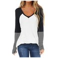 thumbnail image 2 of ICHUANYI Clearance Women's Casual Fashion V-neck Stitching Striped Long-sleeved Loose Tops ICHUANYI "ICHUANYI", 2 of 4