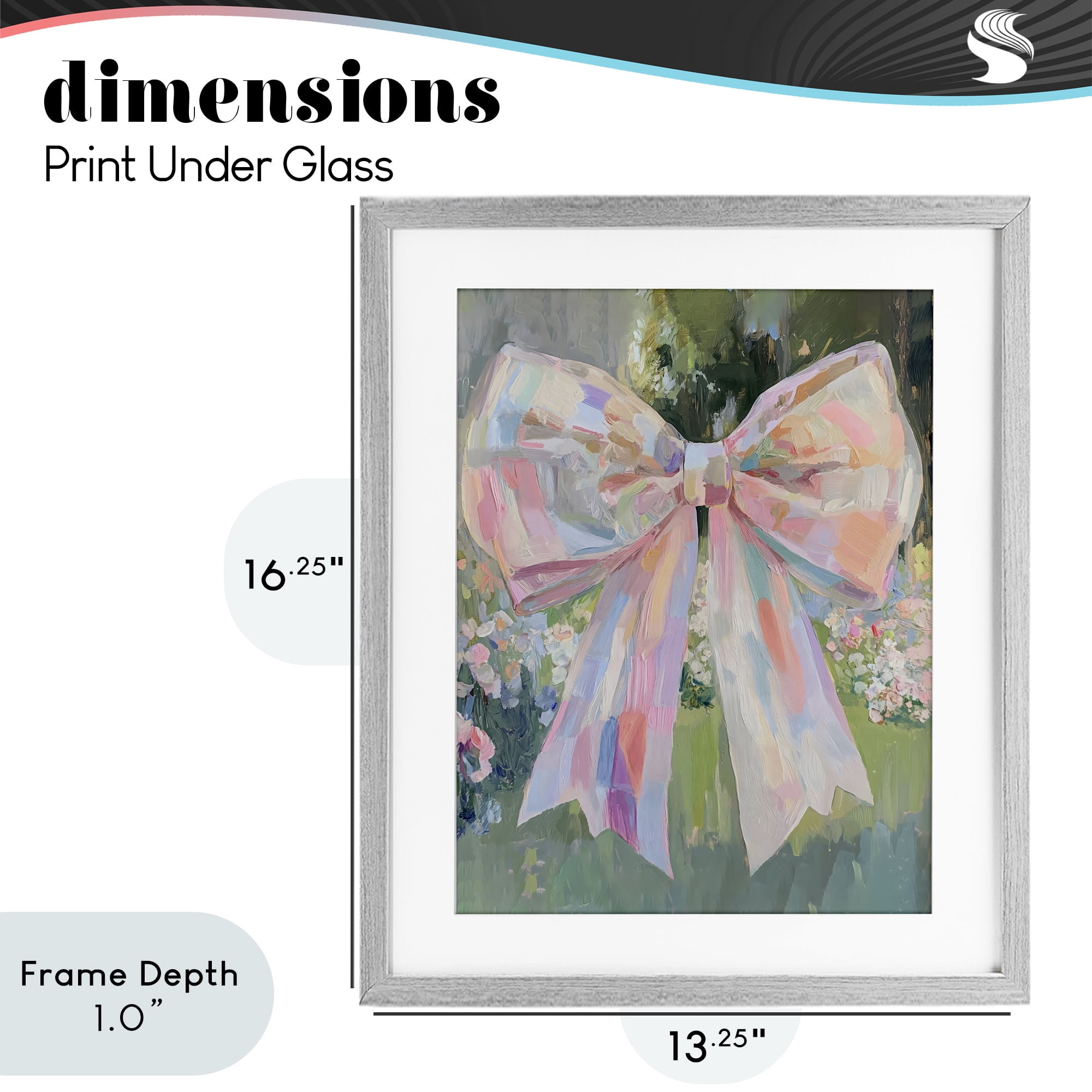 Stupell Industries Iridescent Pink Bow in Garden Gray Framed Print Under Glass, design by The Prints Vibe