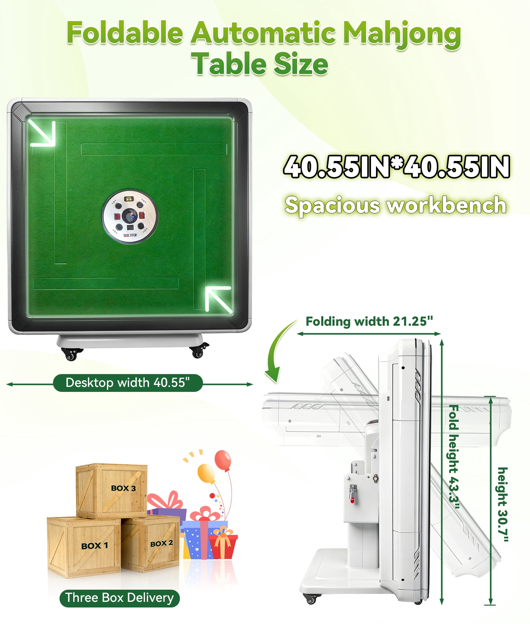 STICCIO Automatic Mahjong Table 144 Tiles, 40.55'' Foldable Mahjong Table Auto Shuffle Silent Motor, USB Port 4 Wheels, for Home and Business