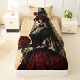 thumbnail image 3 of Homewish Antique Skeleton Bride Twin Sheets for Adults, Retro Rose Wedding Art Bedding, 3pcs, 1 Flat Sheet, 1 Fitted Sheet and 1 Pillowcase, 3 of 5