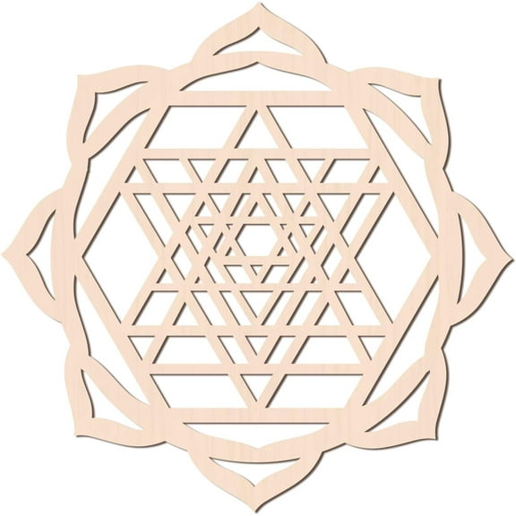 1pc Laser Cut Wooden Wall Sculpture Torus Wall Art Home Decor Meditation Symbol Yoga Hanging Artwork Flower with Holy Wheel BurlyWood 31x0.6cm