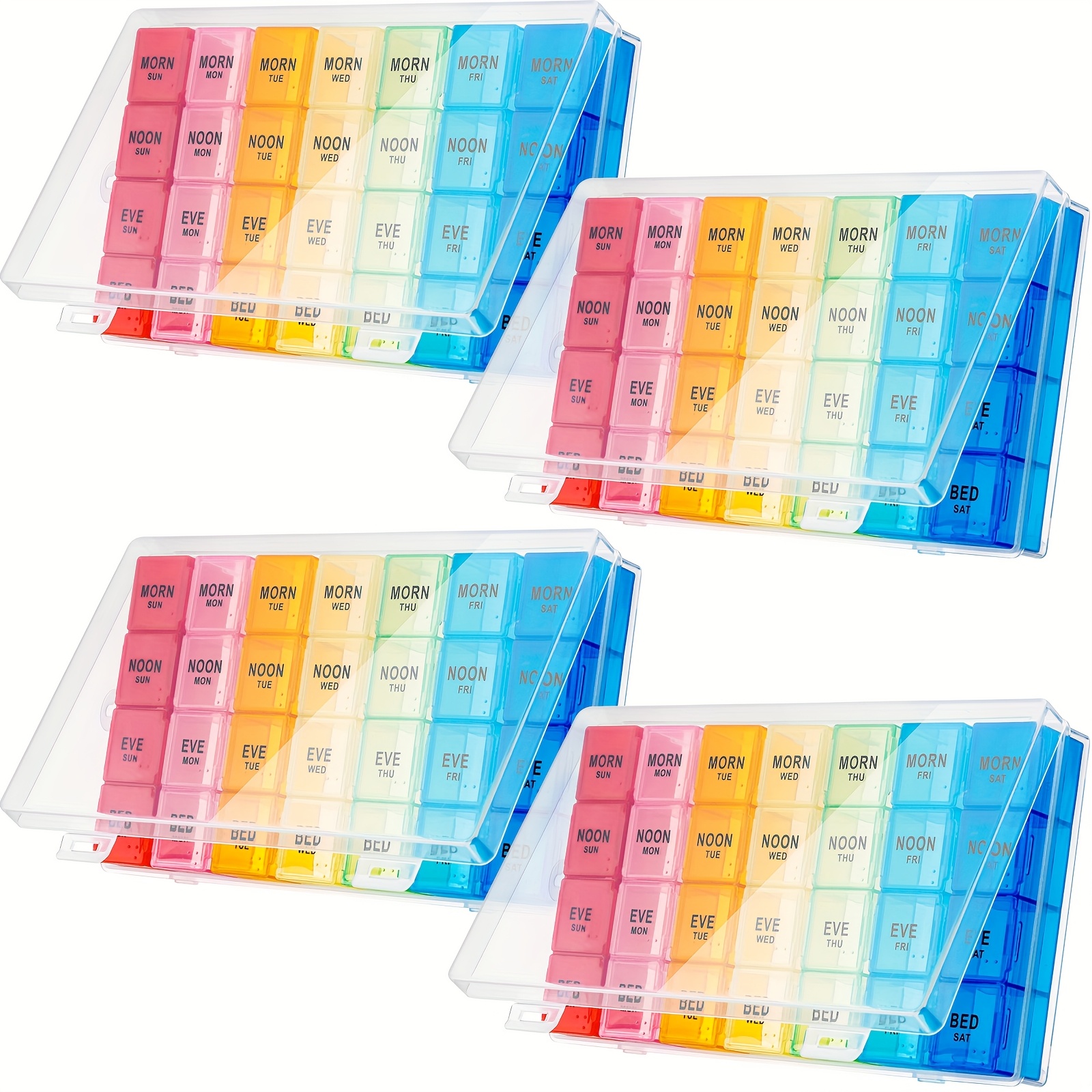 4Pcs Monthly Pill Organizer, Pill Organizer 4 Times A Day, 30 Day Moisture-Proof Pill Storage Box, Plastic Material, 10.2×5.5×1.4Inch, Portable Medicine Organizer for Daily, Travel Use