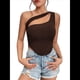 thumbnail image 3 of Sujetador Deportivo de un Solo Hombro para Mujer, Sin Mangas, para Entrenamiento, Yoga, Top Corto de Verano Sin Espalda Color Café M, 3 of 7