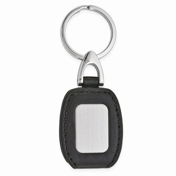 Black Faux Leather Silver-tone Engraving Plate Key Ring QGM22539