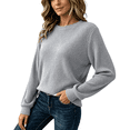 thumbnail image 2 of TKKCS Womens Ribbed Long Sleeve Pullover Top Regular Fit Casual Crew Neck Soft Stretch Basic Blouse Gray XL, 2 of 10