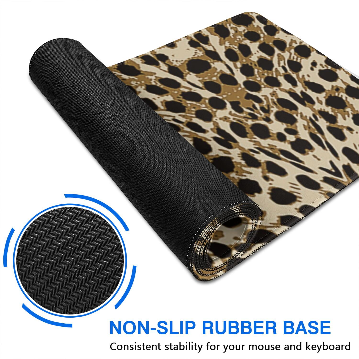 Long Mouse Pads for Desk,Brown and Black Leopard Print Desk Mats on Top Of Desks, Desk Mouse Pad Extra Large with 3mm Non-Slip Base and Stitched Edge for Gaming,Office,Work,Home 35.4"x15.7"