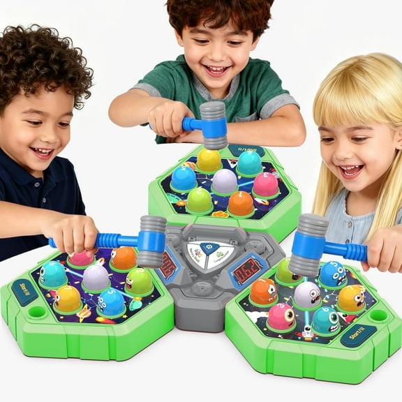 3-Player Whack Game Mole Toy , Early Learning Toy with Lights & Sounds, Interactive Pounding Hammer Toy with 3 Game Modes