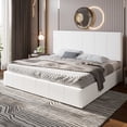 thumbnail image 4 of Einfach King Size Storage Bed Frame, Lift Up Velvet Platform Bed with Adjustable Upholstered Headboard, No Box Spring Needed, White, 4 of 11