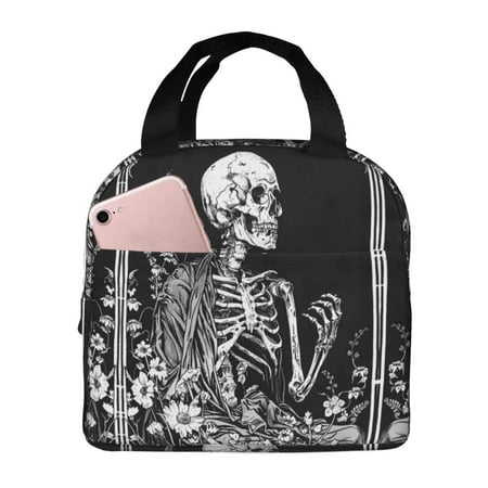 Insulated Lunch Bag for Women Men - Gothic Skull Floral Art Leakproof Cooler Lunch Box for Women Men  Lunch Tote Bags for Work School Picnic Travel