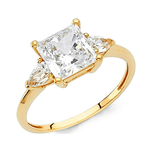 14k Yellow Gold Princess CZ Engagement Ring Anniversary Square Solitaire Band Pear Side Stones Size 7