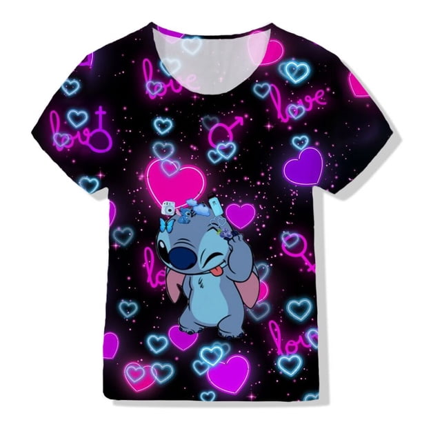 Kawaii Disney Stitch niños y niñas ropa dibujos animados niños blanco manga corta patrón niños camiseta 1-12 años Old140 Gao Jinjia LED