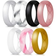 Mokani 7-Pack Breathable Designed Silicone Wedding Ring for Women, Size 7
