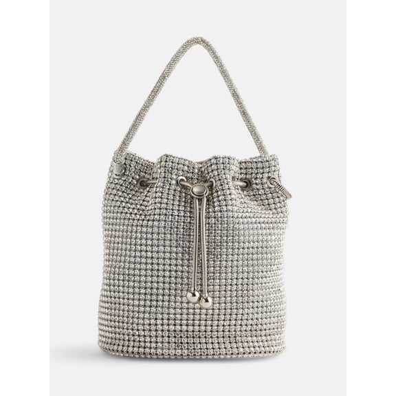 Scoop Women's Faux Rhinestone Bucket Bag, Silver Tone
