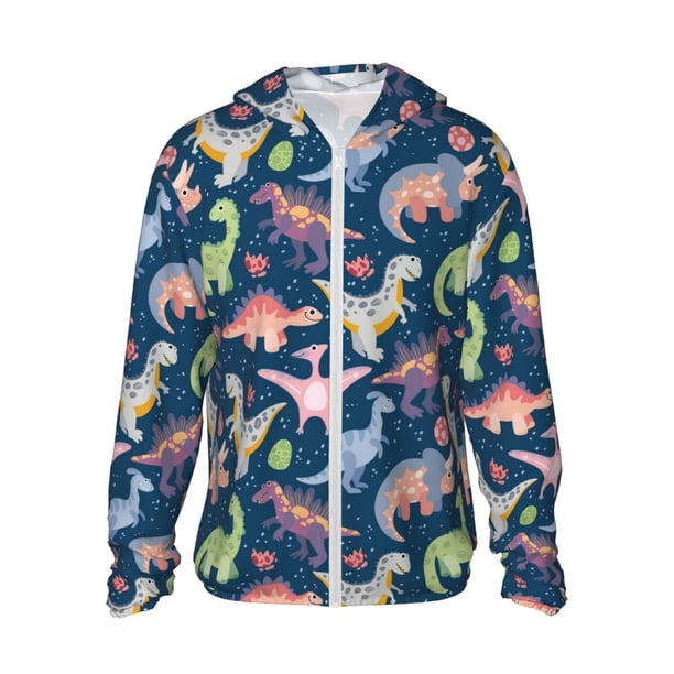 Balery Dinosaur Sudadera ligera de manga larga con capucha y protección solar UPF 50+ para hombre y mujer, ideal para pesca y running-Medium