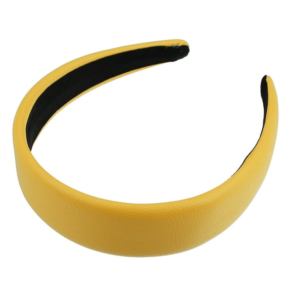 Unique Bargains Faux Leather Headband Hairband for Women 1.6 Inch Wide Yellow