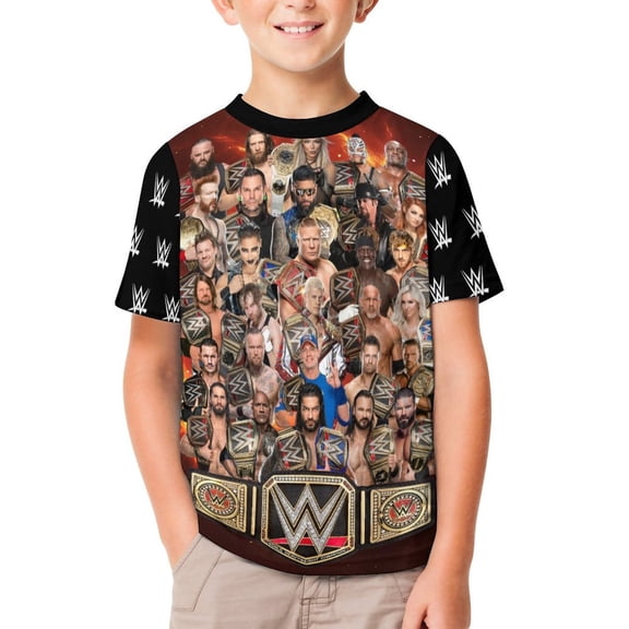 Boys Girls Wres-Tler W-W,E T-Shirt Crewneck Short Sleeve Tee Shirt Tops for Kids Teens