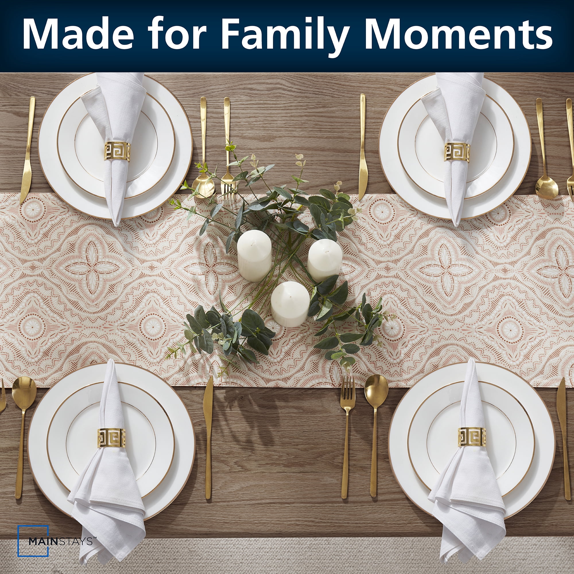Mainstays Farmhouse Table Runner Summer Boho Brown Fabric, 14" x 72", Medallion