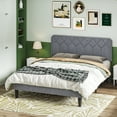 thumbnail image 2 of VECELO Queen Size Bed Frame with Adjustable Headboard, Upholstered Platform Bed Frame with Wooden Slats Support, No Box Spring Needed, Dark Gray, 2 of 14