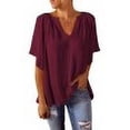 thumbnail image 5 of LYMAYTER Women's Spring/Summer T-Shirt Short Sleeves Shirt V-Neck Top Loose Solid Color Top S-2xL, 5 of 6