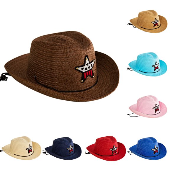 PMVFHDE Western Straw Cowboy Beach Hat For Boys Girls Ages 2-6