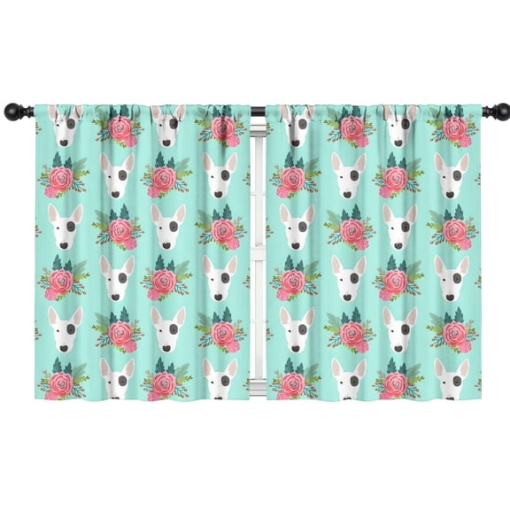 Blackout Kids Curtains,Bull Terrier Dog and Flower Florals Childrens Insulated Curtains Set Of 2,Bedroom Essentials,Toddler Room Decor 42"x54"(106x137cm)