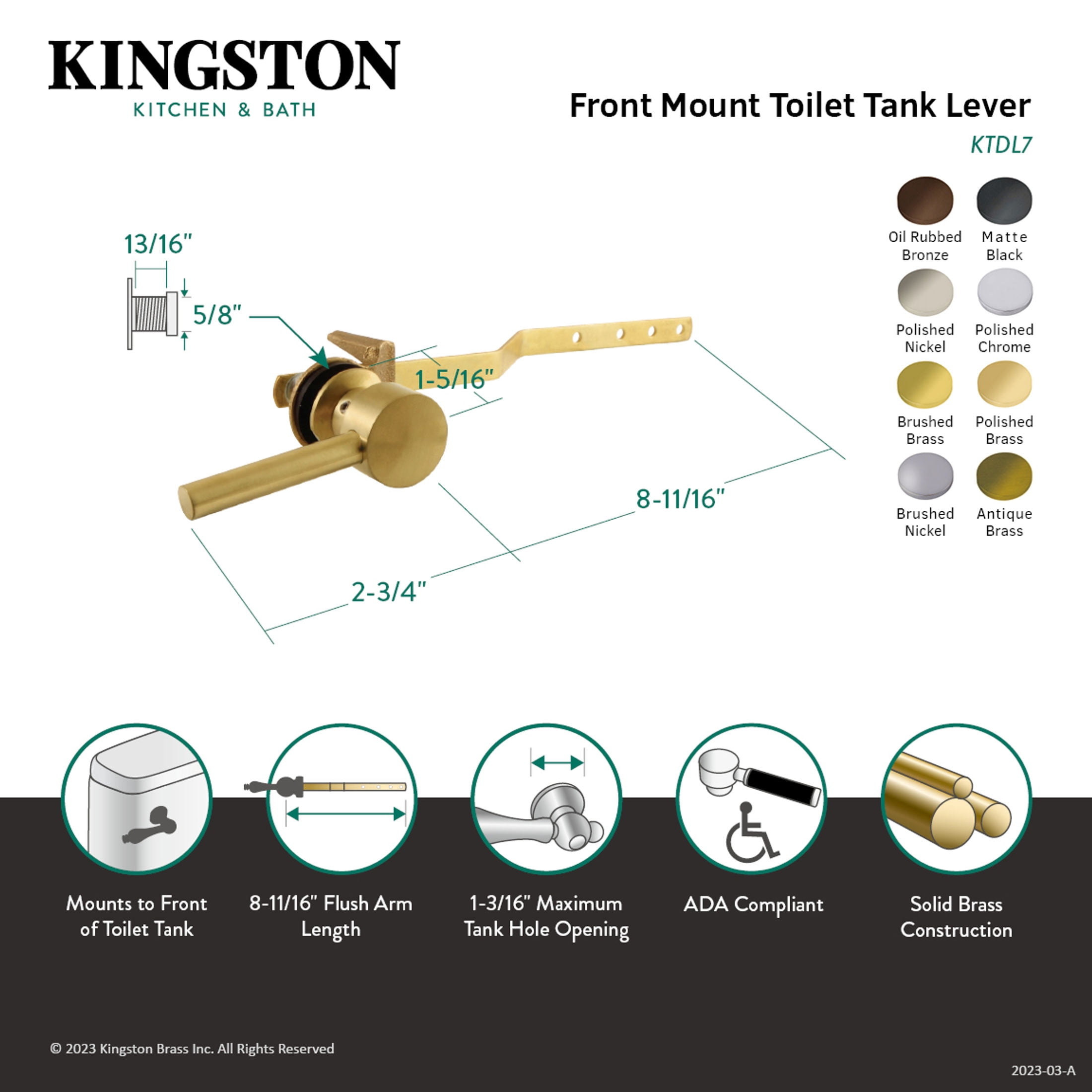 Kingston Brass KTDL1 Concord Front Mount Toilet Tank Lever, Left/Right Installation in Polished Chrome