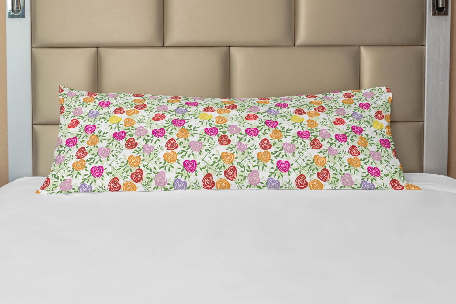 Floral Body Pillow Case Cover with Zipper, Colorful Graphic Art of