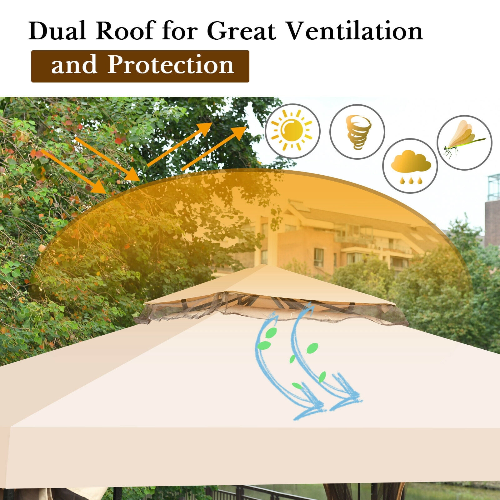 LAUSAINT HOME Patio Gazebo 10'x10',Heavy Duty Gazebos Shelter Party Tent with Double Roofs, Mosquito Nettings for Backyard, Garden, Lawn,(Khaki)