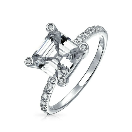 Art Deco Style Asscher Cut CZ Sterling Silver Ring