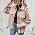 thumbnail image 2 of JGGSPWM Womens Shacket Jacket Shirts Solid Flat Pocket Long Sleeve Trendy Turndown Collar Buttons Fall Spring Casual Outwear Pink M, 2 of 7