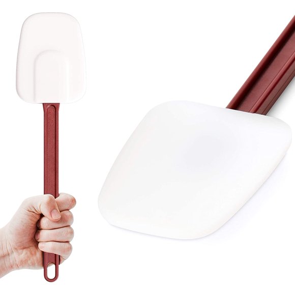 Cuillère en Silicone de Qualité Professionnelle, Robuste de 14 Po, Lot de 2. Long, Grattoir Résistant à la Chaleur Parfait pour Ustensiles de Cuisine Antiadhésifs. Meilleures Spatules Cuillères Rouges et Blanches pour Faire des Gâteaux. Excellent Accessoire de Spatule Non Abrasif.
