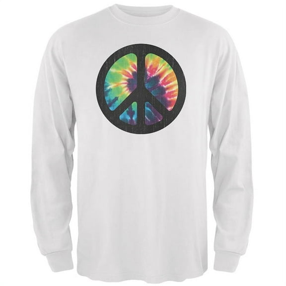 Old Glory Mens Tie Dye Peace Sign Distressed Halftone Long Sleeve Graphic T Shirt