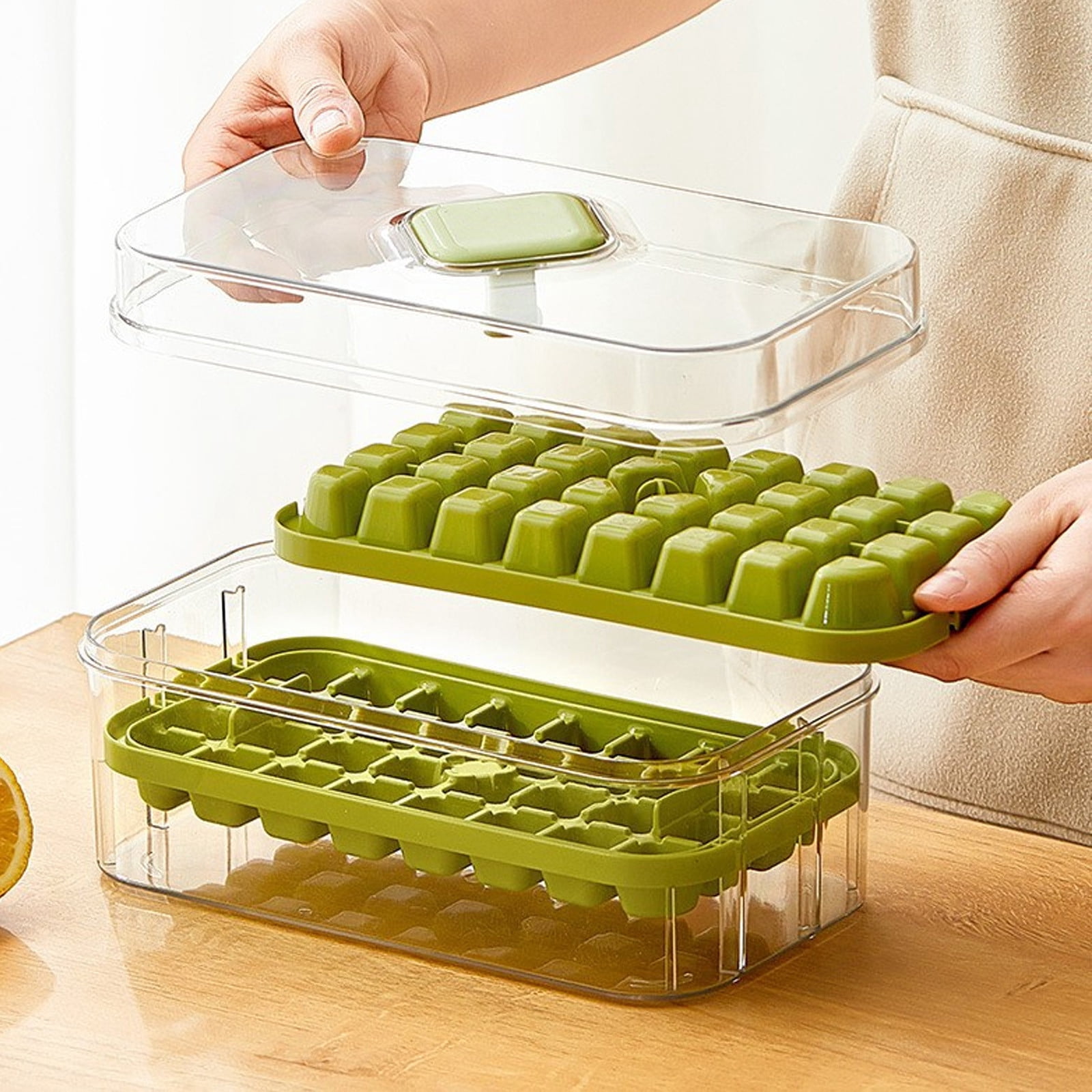 Double Layer Ice Mold Tray Storage Maker Box, One Click Release Freezer Ice Container Device, Portable Handle Ice Storage System Appliance, Home Party Summer Drink Cooling Tool