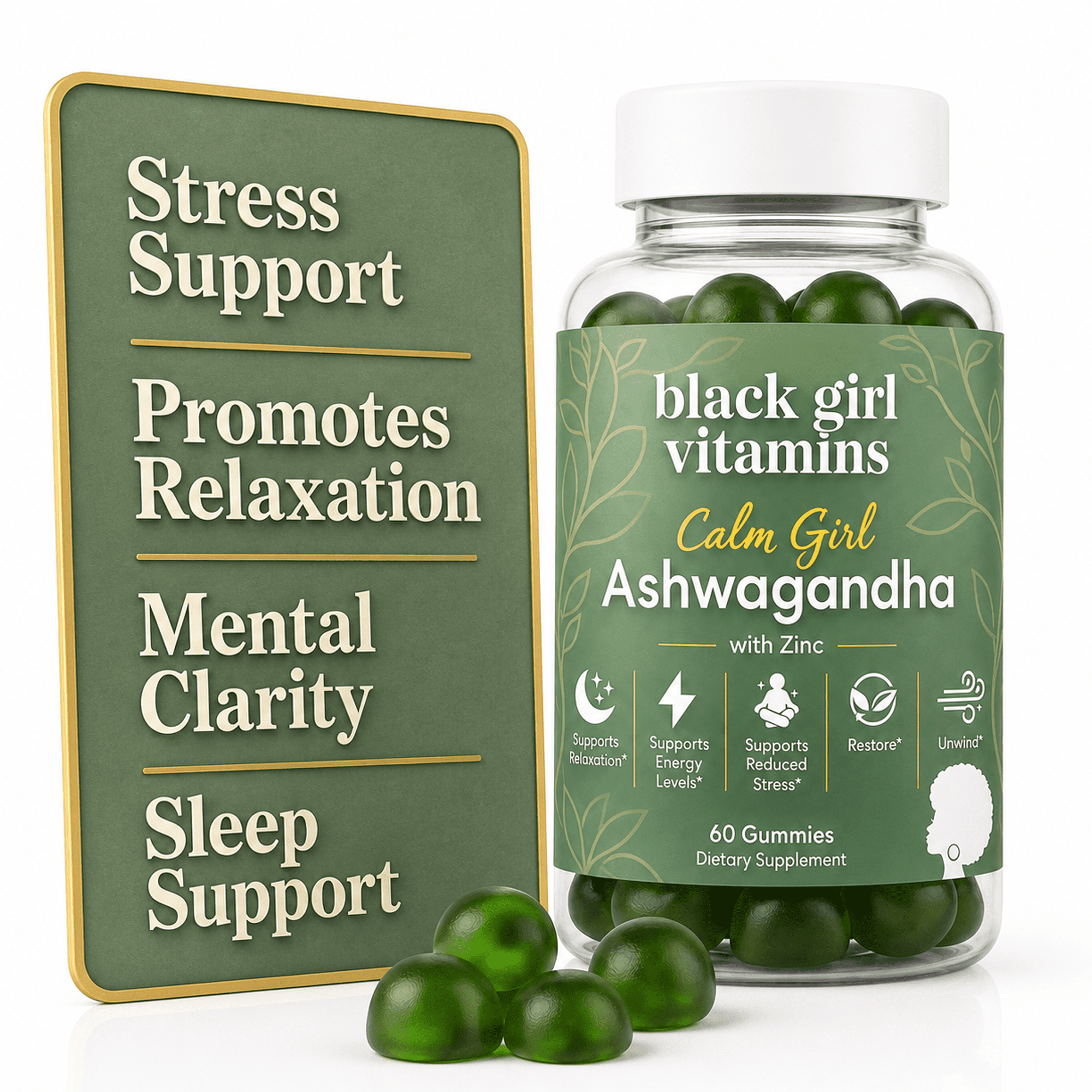 Black Girl Vitamins Calm Girl Ashwagandha Gummies Stress Support, Promotes Relaxation & Mental Clarity, Supports Sleep & Immune Health Supplement